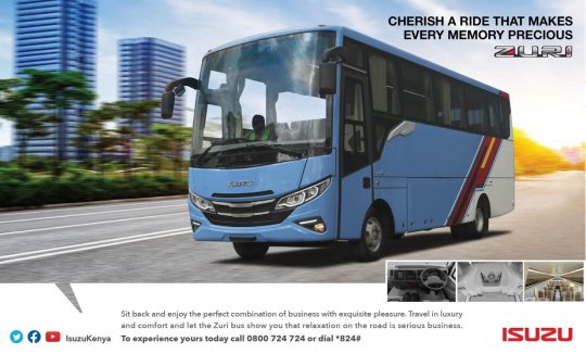 CHERISH A RIDE THAT MAKES EVERY MEMORY PRECIOUS - ZURI LUXURY BUS BY ISUZU Sit Back and enjoy a combination of business with exquisite pleasure. Travel in Luxury and comfort and let the Zuri Bus show you that relaxation on the road is serious business