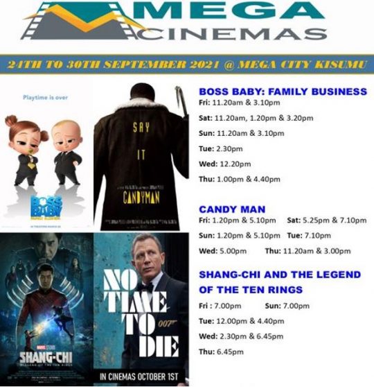 Mega Cinema Kisumu Week 38 Lineup – 24th to 30th Sept 2021