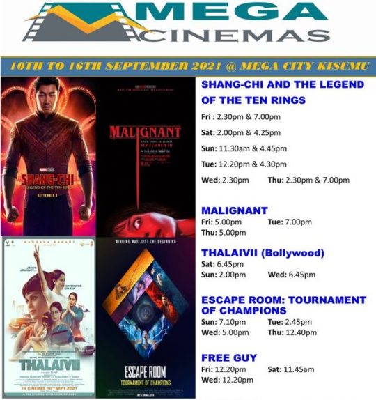 Mega Cinema Kisumu Week 36 Lineup - 10th to 16th Sep 2021