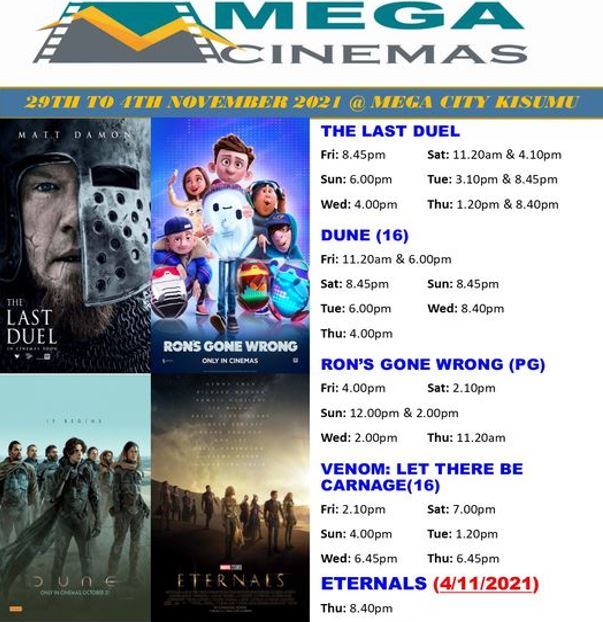 Mega Cinema Kisumu Week 43 Lineup – 29th Oct to 4th Nov 2021