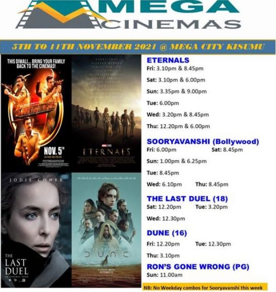 Mega Cinema Kisumu Week 44 Lineup – 5th to 11th Nov 2021