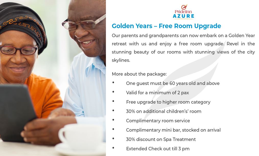 Free Room Upgrade Offer For Senior Citizens - Prideinn Azure