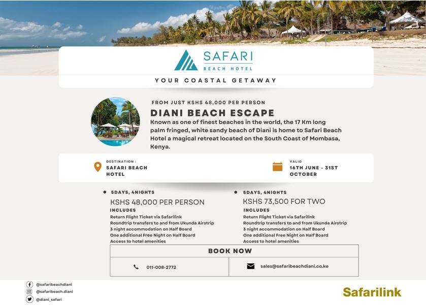 Escape To Diani With Our Affordable Flight Packages With Safari Beach Hotel