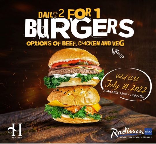 Amazing Burger Offer At The Humidor Bar & Lounge – Radisson Blu Upper Hill