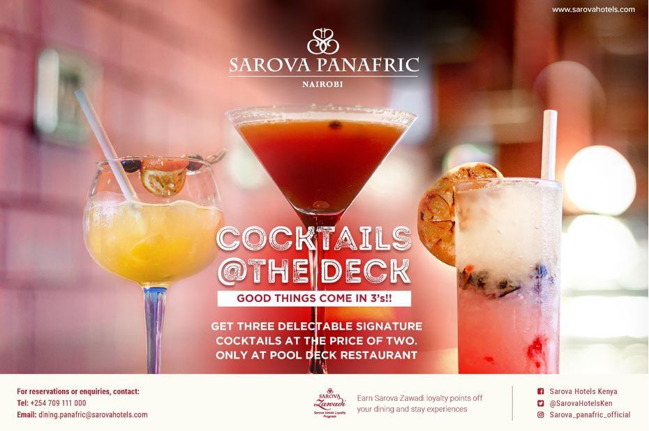 Enjoy Our Cocktails Offers at the Deck At Sarova Panafric Pool Deck Restaurant – Good Things Come in 3’s